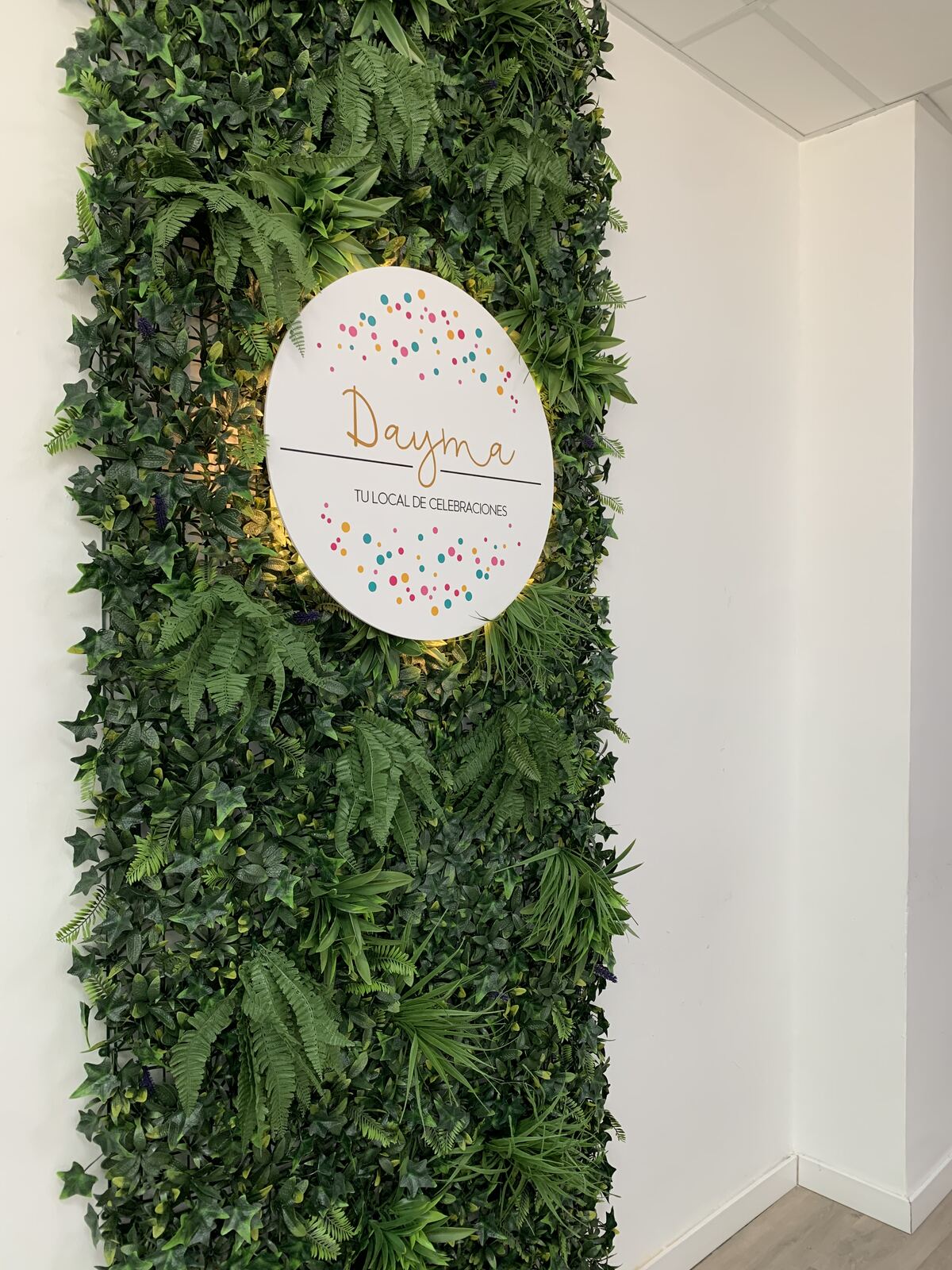 Logo Dayma en pared verde